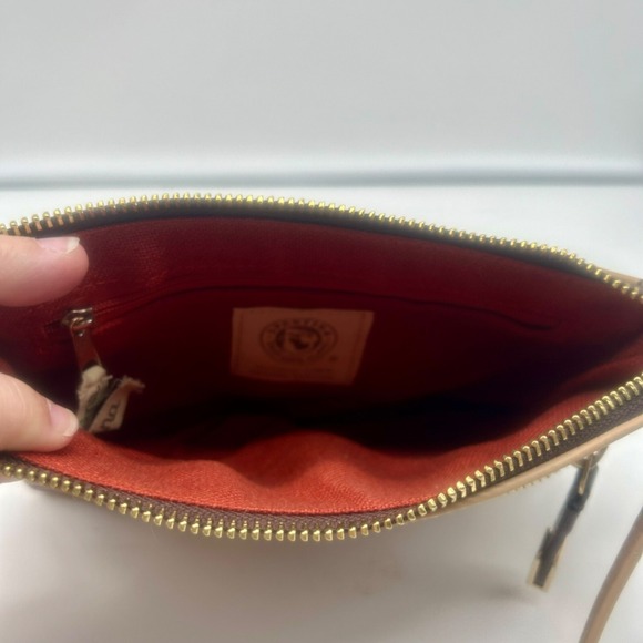 Spartina 449 Wymberly Plaid Clutch‎ Wristlet Purse Tan Gray Leather Material